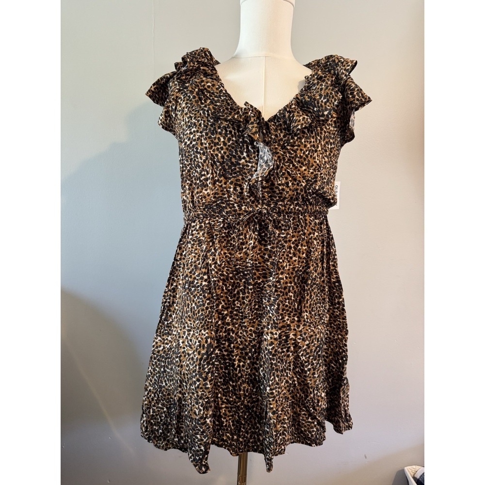 NWT Old Navy Ruffle Leopard Print Midi Dress Women's M With Pockets